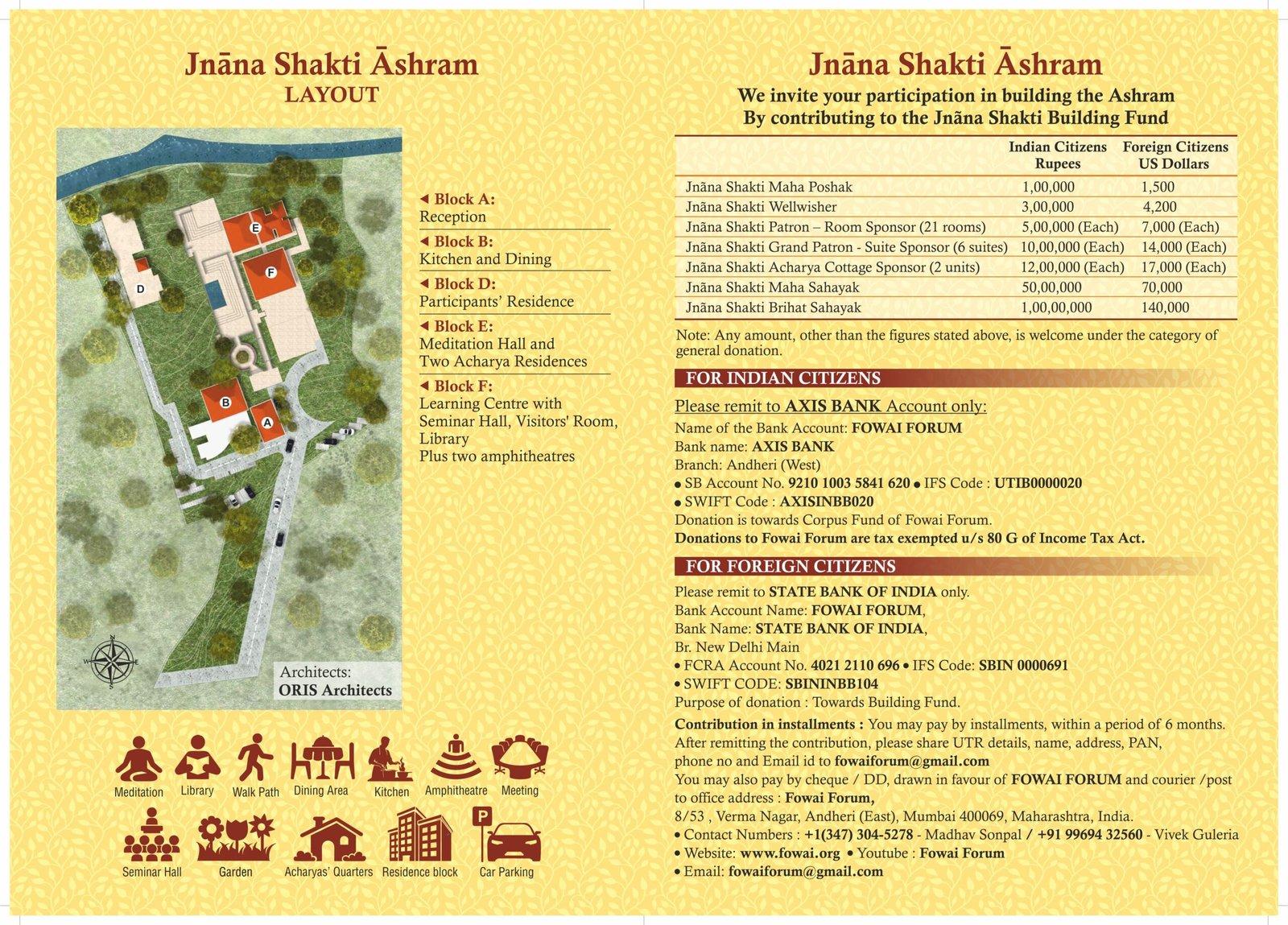 Jnanashakti Ashram layout and contribution details